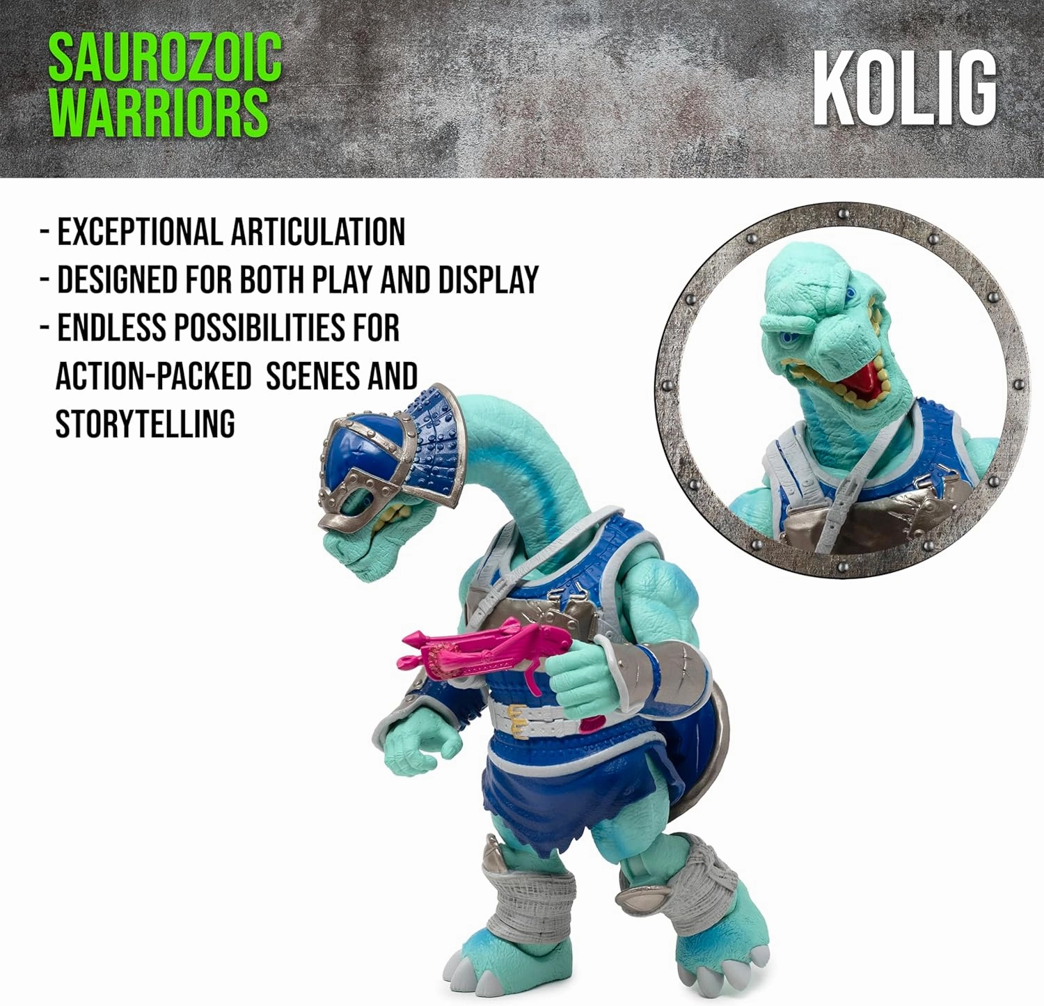 Boss Fight Studio Saurozoic Warrior Kolig Shipbreaker Brontosaurus VikingFuturistic, Armored Dinosaur Hero – Highly Articulated, Posable Collectible Action Figure with Accessories – 6 Inch Scale 1:12