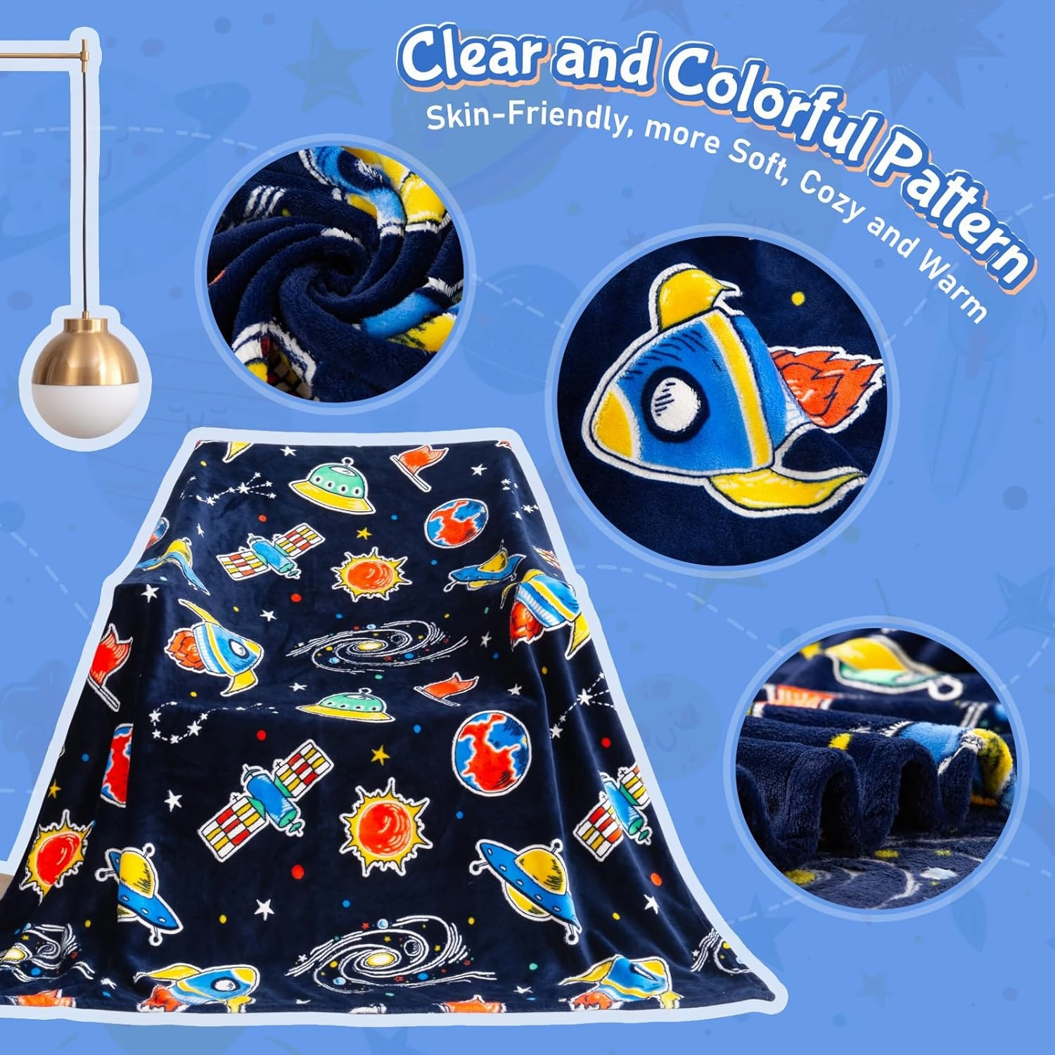 Boulou Glow in The Dark Galaxy Space Blanket Gifts for Boys Girls, Star Planet and Solar System Decor for Adult Kids, Birthday Spaceship Toys Gift for Age 3 4 5 6 7 8 9 10 Year Old for Mothers Day