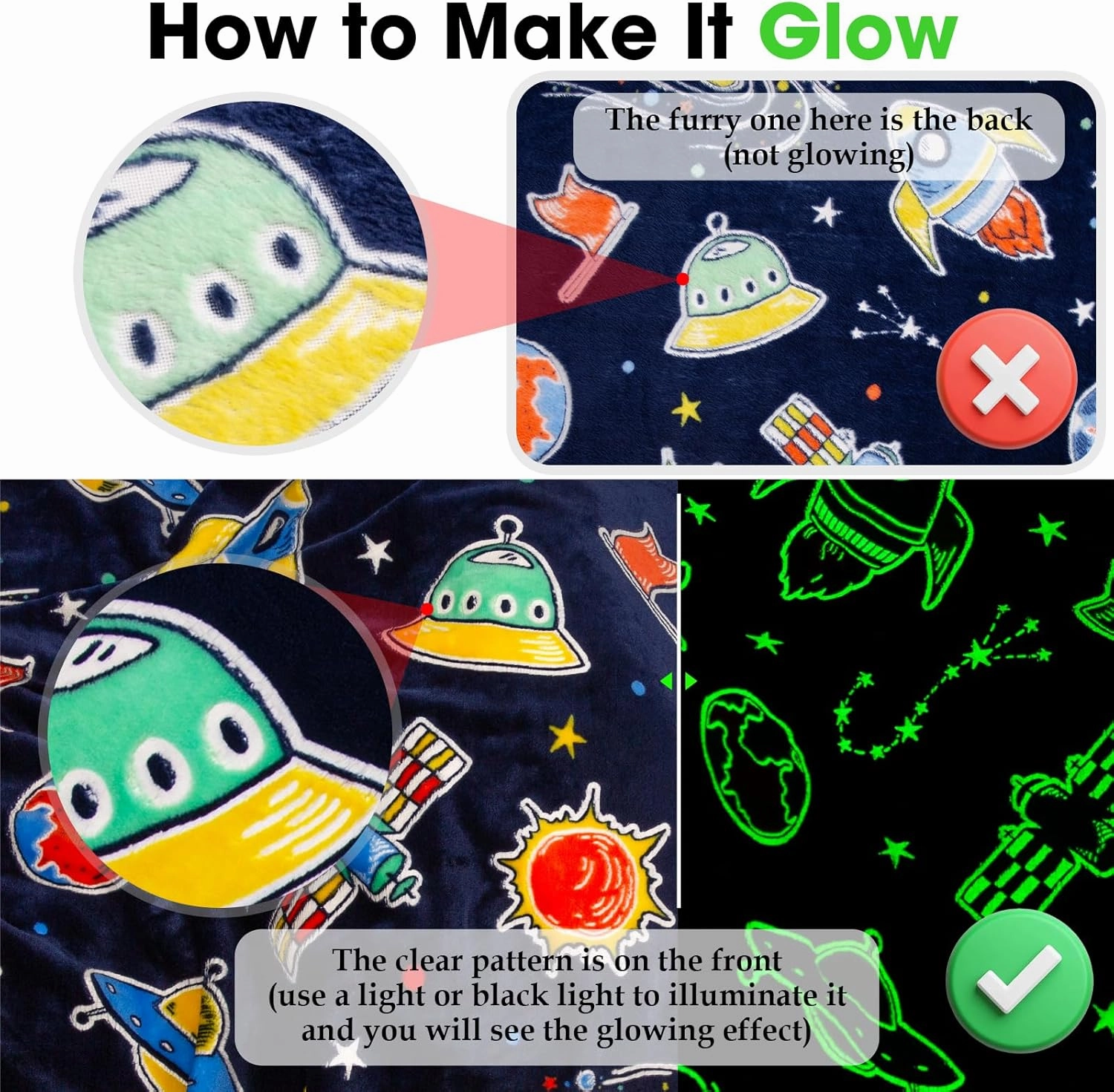 Boulou Glow in The Dark Galaxy Space Blanket Gifts for Boys Girls, Star Planet and Solar System Decor for Adult Kids, Birthday Spaceship Toys Gift for Age 3 4 5 6 7 8 9 10 Year Old for Mothers Day