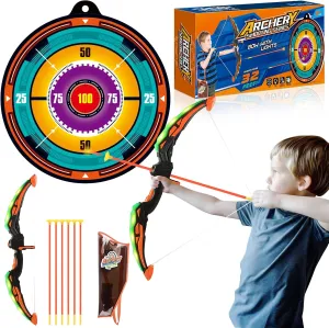 Bow and Arrow for Kids, Archery Shooting Toy Set with 1 LED Illuminated Archery Bow, 6 Suction Cup Arrows, 1 Cool Game Archery Target, 1 Quiver, Indoor Outdoor Sport Gifts for Boys Girls Ages 3-12