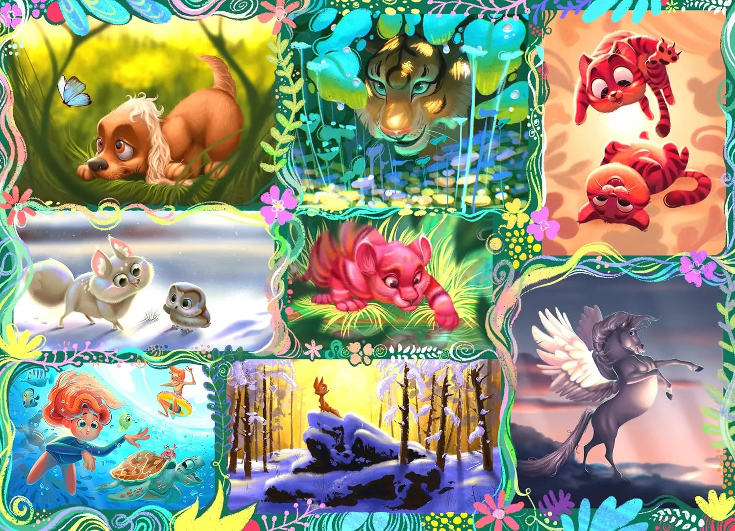 Brain Tree - Cute Animals 1000 Piece Puzzle for Adults - Unique Puzzles for Adults 1000 Pieces and up with Droplet Technology for Anti Glare & Soft Touch - 27.5”Lx19.5”W