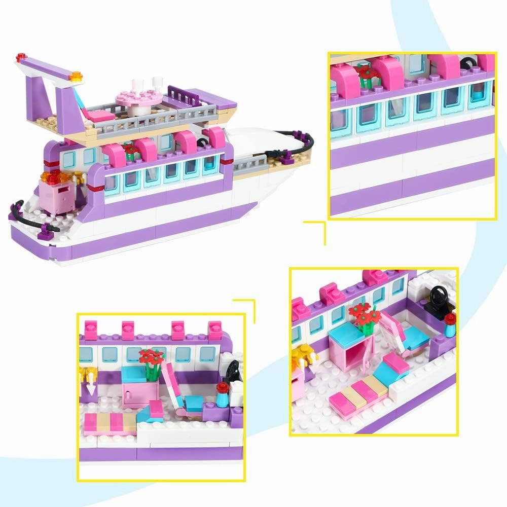 BRICK STORY Dream Girls Cruise Ship Building Block Toys 318 Pieces Friends Yacht Building Sets City Boat Ship Model Building Kit Christmas Birthday Gift for Kids Boys and Girls Age 6-12 7-9