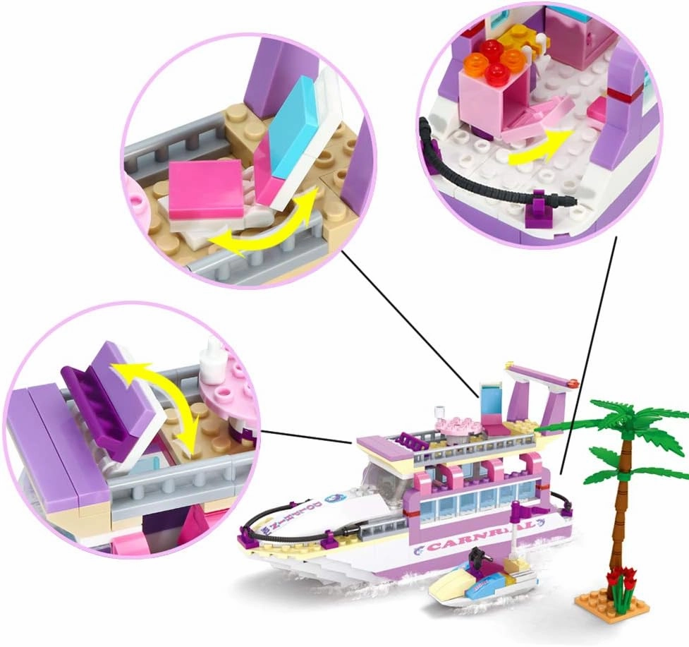 BRICK STORY Dream Girls Cruise Ship Building Block Toys 318 Pieces Friends Yacht Building Sets City Boat Ship Model Building Kit Christmas Birthday Gift for Kids Boys and Girls Age 6-12 7-9