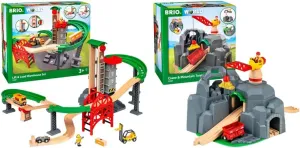 Brio World - 33887 Lift & Load Warehouse Set | 32 Piece Train Toy with Accessories and Wooden Tracks for Kids Ages 3 and Up & World - 33889 Crane & Mountain Tunnel | 7 Piece Toy Train Accessory