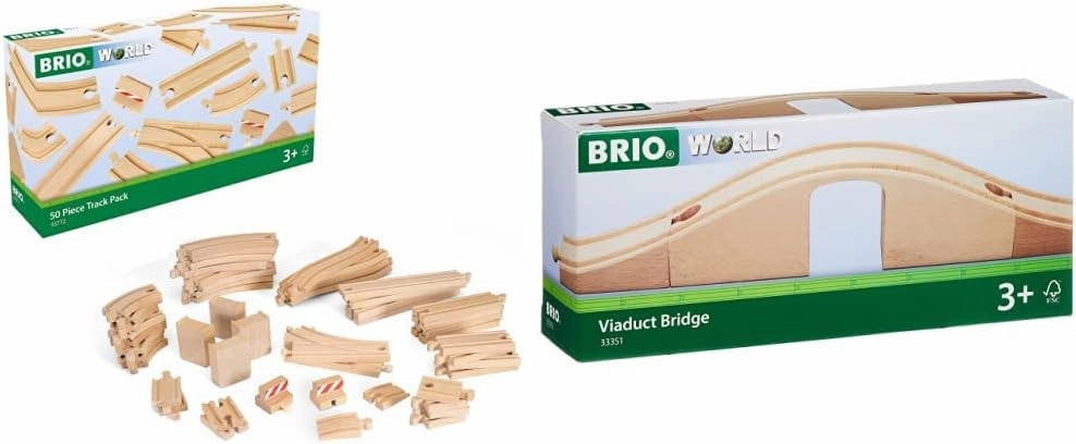 Brio 33772 Special Track Pack | 50 Pieces of Wooden Tracks and Train Accessories for Kids Age 3 and Up & 33351 Viaduct Bridge | 3 Piece Wooden Toy Train Accessory for Kids Ages 3 and Up