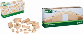 Brio 33772 Special Track Pack | 50 Pieces of Wooden Tracks and Train Accessories for Kids Age 3 and Up & 33351 Viaduct Bridge | 3 Piece Wooden Toy Train Accessory for Kids Ages 3 and Up