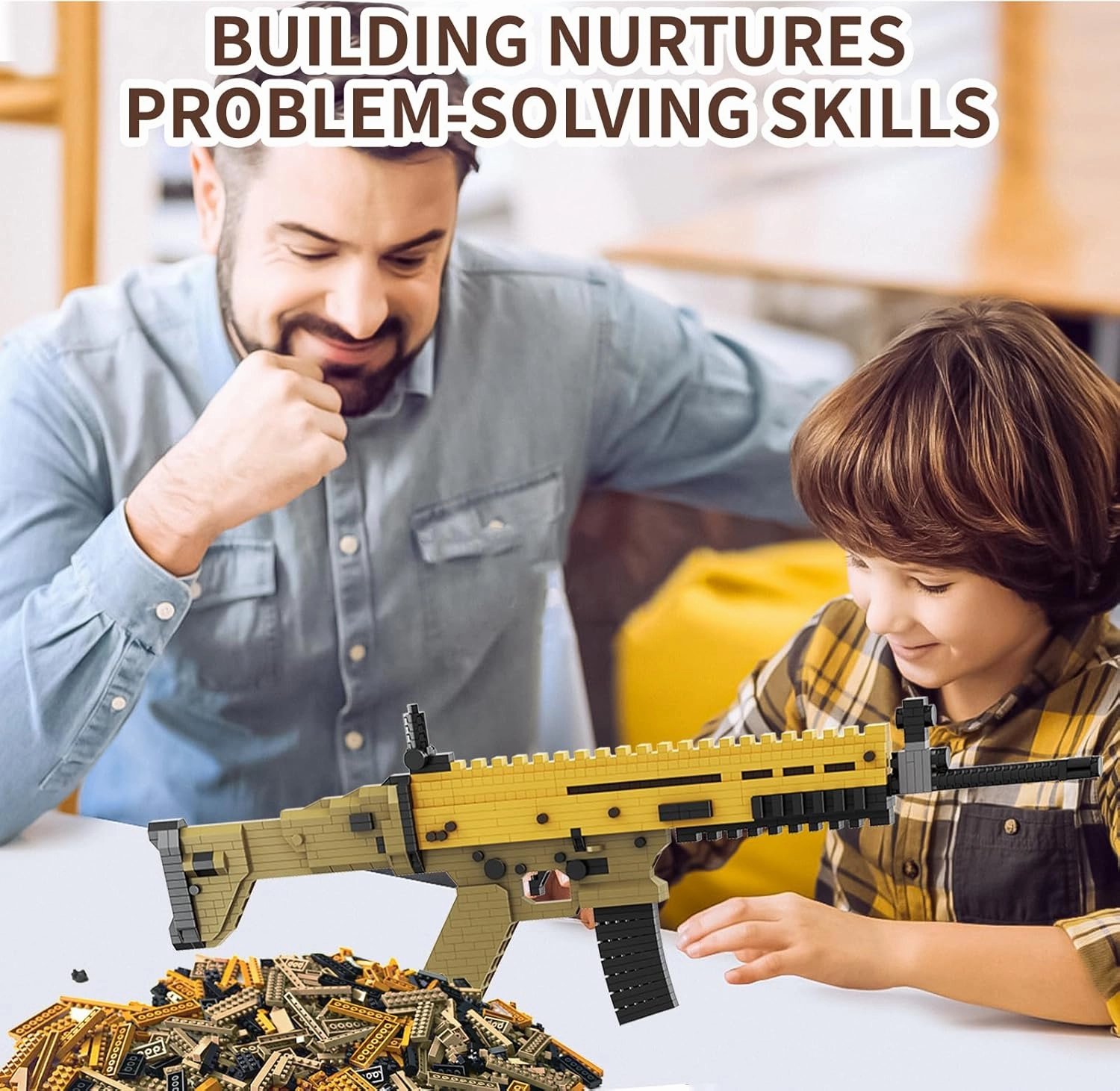 Building Blocks Gun Set 773 PCS Micro Bricks,1:3 Scar Model Gun, DIY Assembling Guns Building Toys for Age 14 ,Splicing Brick Gun Model Kit