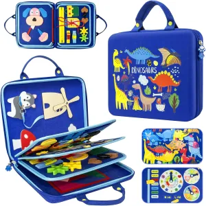 Busy Board Montessori Toys for Toddlers 1 2 3 4 Year-Busy Book Board Travel Toy for Plane Car, Birthday Gift for Boys Girls-Preschool Educational Learning Sensory Activity Motor Skills (Blue)