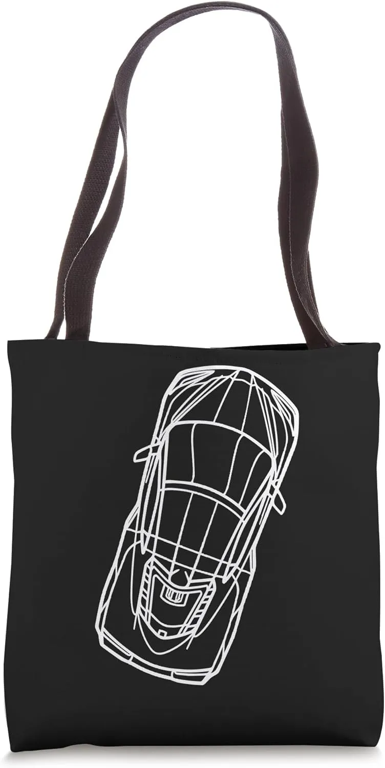 C8 Racecar Silhouette Outline Arctic White Supercar C8 Tote Bag