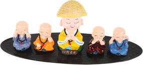 Cabilock Unique Aesthetic Monk Bobble Head Mini Buddha Figurine Resin 4 Beads Zen Ornaments Car Dashboard Decor Home Decor