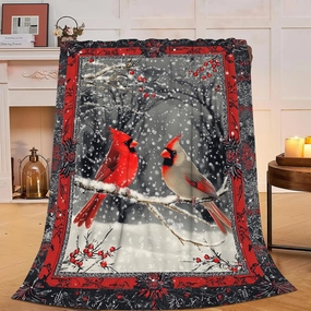 Cardinal Blanket Red Berry Fleece Throw Blanket Super Soft Warm Cozy Fuzzy Plush Bird Blanket Gifts for Girls Boys Kids Room Christmas Decor 40"X50"
