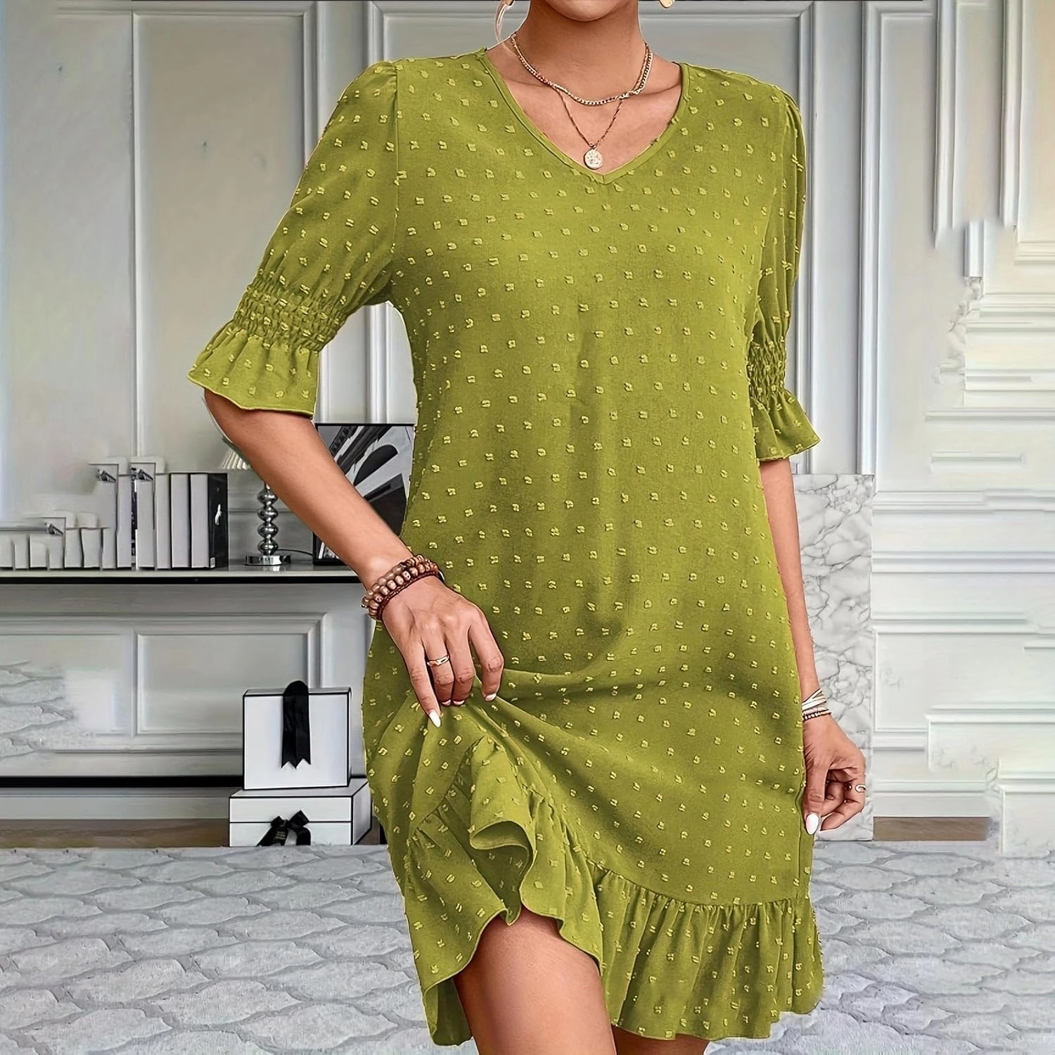 Casual Dresses for Women, Ruffle Spring Dresses 2025 Flowy Beach Cute Tiered Mini Dress Going Out Date Night