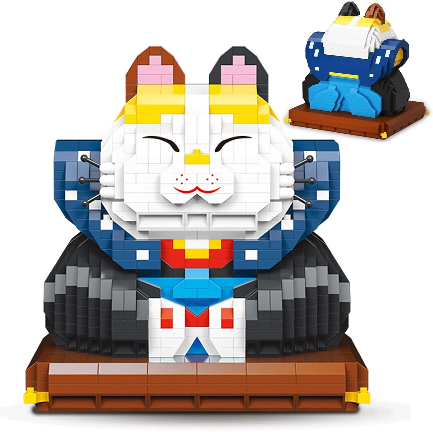 Cat Building Blocks, White Blue Mini Blocks Building Sets Adult Cat, Micro Building Blocks Cat, Cat Building Blocks with Dust Cover (Blue - 1289Pcs)