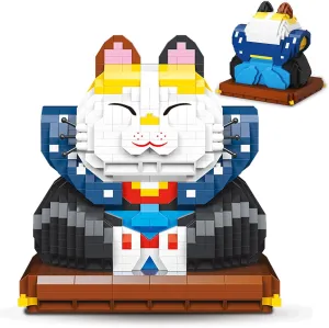 Cat Building Blocks, White Blue Mini Blocks Building Sets Adult Cat, Micro Building Blocks Cat, Cat Building Blocks with Dust Cover (Blue - 1289Pcs)