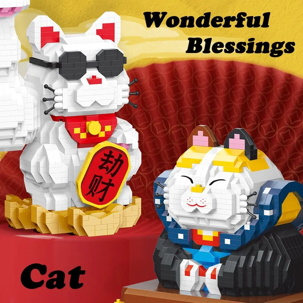 Cat Building Blocks, White Blue Mini Blocks Building Sets Adult Cat, Micro Building Blocks Cat, Cat Building Blocks with Dust Cover (Blue - 1289Pcs)
