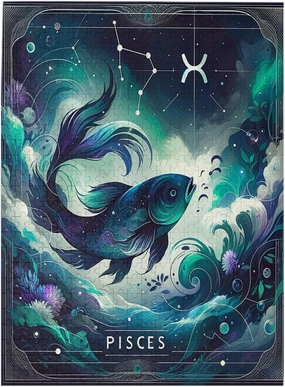 Celestial Pisces 500 Pieces Of Adult Wooden Puzzle, Cosmic Fish Swimming Through Starlit Tides,Pieces Fit Together Perfectly,Every Piece Is Unique,Suitable For Party Game Nights