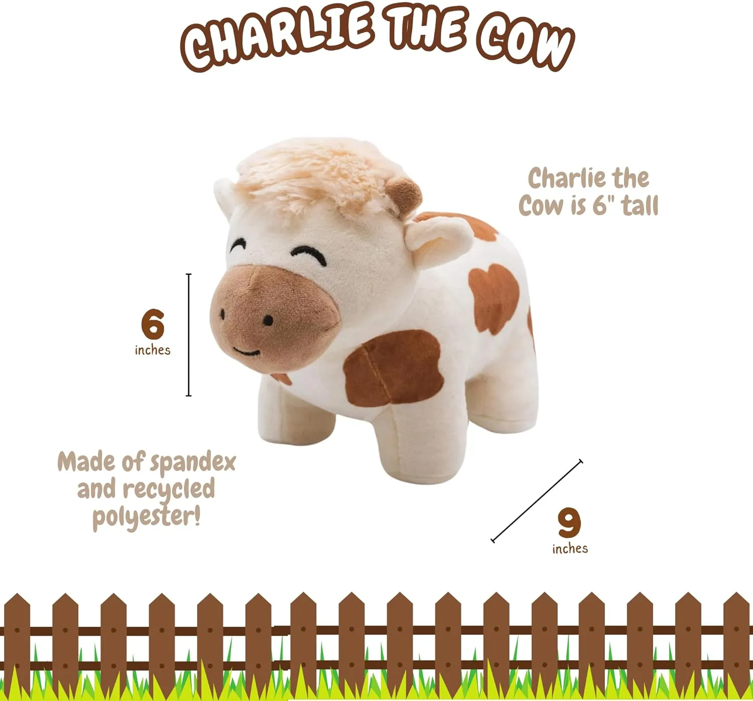 Charlie The Cow Plushie - 7" Stuffed Animal, Fluffy Plush, Cow Gifts