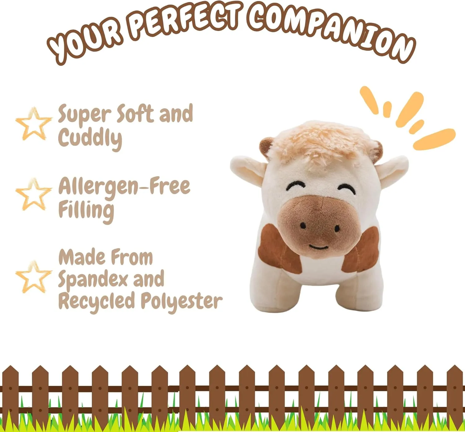 Charlie The Cow Plushie - 7" Stuffed Animal, Fluffy Plush, Cow Gifts