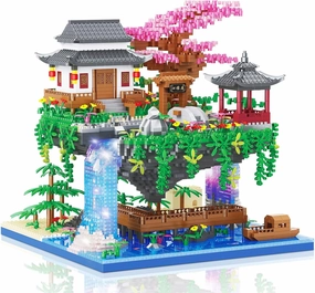 Cherry Blossom Bonsai Tree Building Set, Architecture of Peach Blossom Pond Building Set, Collectible Models Gifts for Teens Adults 14  (3320 PCS)