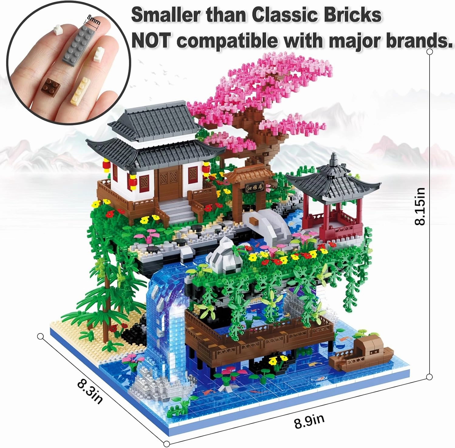 Cherry Blossom Bonsai Tree Building Set, Architecture of Peach Blossom Pond Building Set, Collectible Models Gifts for Teens Adults 14  (3320 PCS)