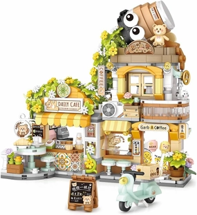 City Cafe Building Blocks Toys, Openable Coffee Shop Building Set for Boys Girls Age 8 ,1077pcs Mini Bricks (Green)