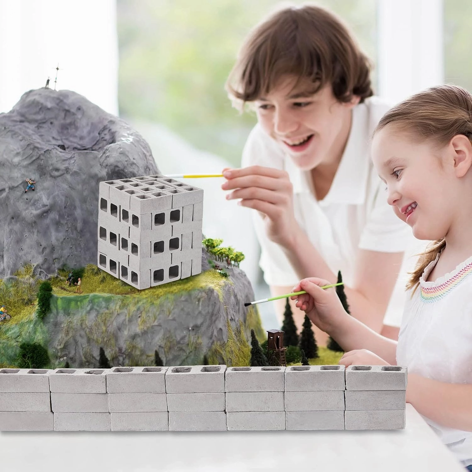 Civaner 80 Pcs Miniature 1/12 Scale Mini Bricks Concrete Tiny Dollhouse Accessories for Kitchen Garden Landscaping Model Architect Buildings DIY Construction Office Desk Toys Supplies (Gray-Square)