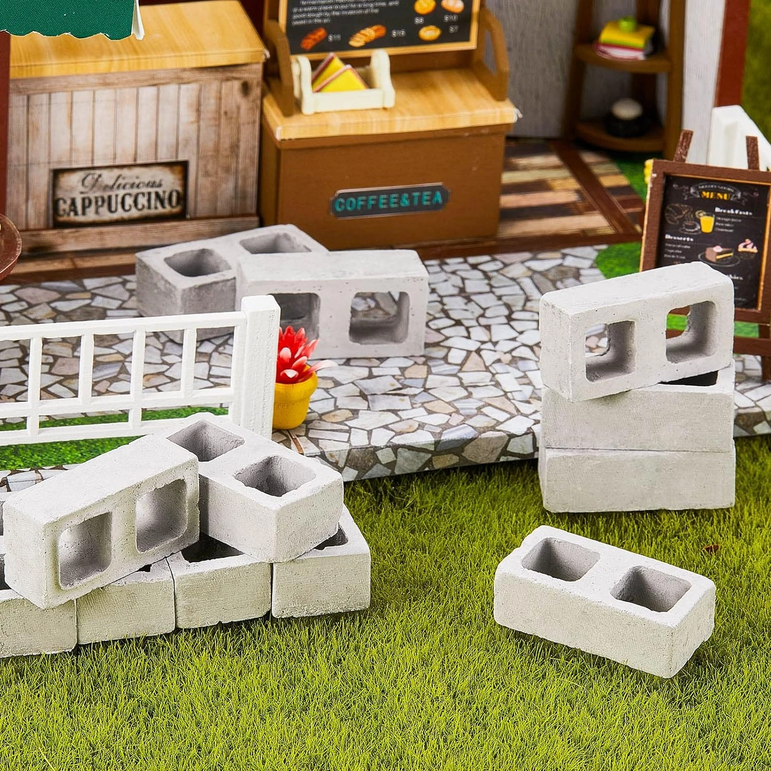 Civaner 80 Pcs Miniature 1/12 Scale Mini Bricks Concrete Tiny Dollhouse Accessories for Kitchen Garden Landscaping Model Architect Buildings DIY Construction Office Desk Toys Supplies (Gray-Square)