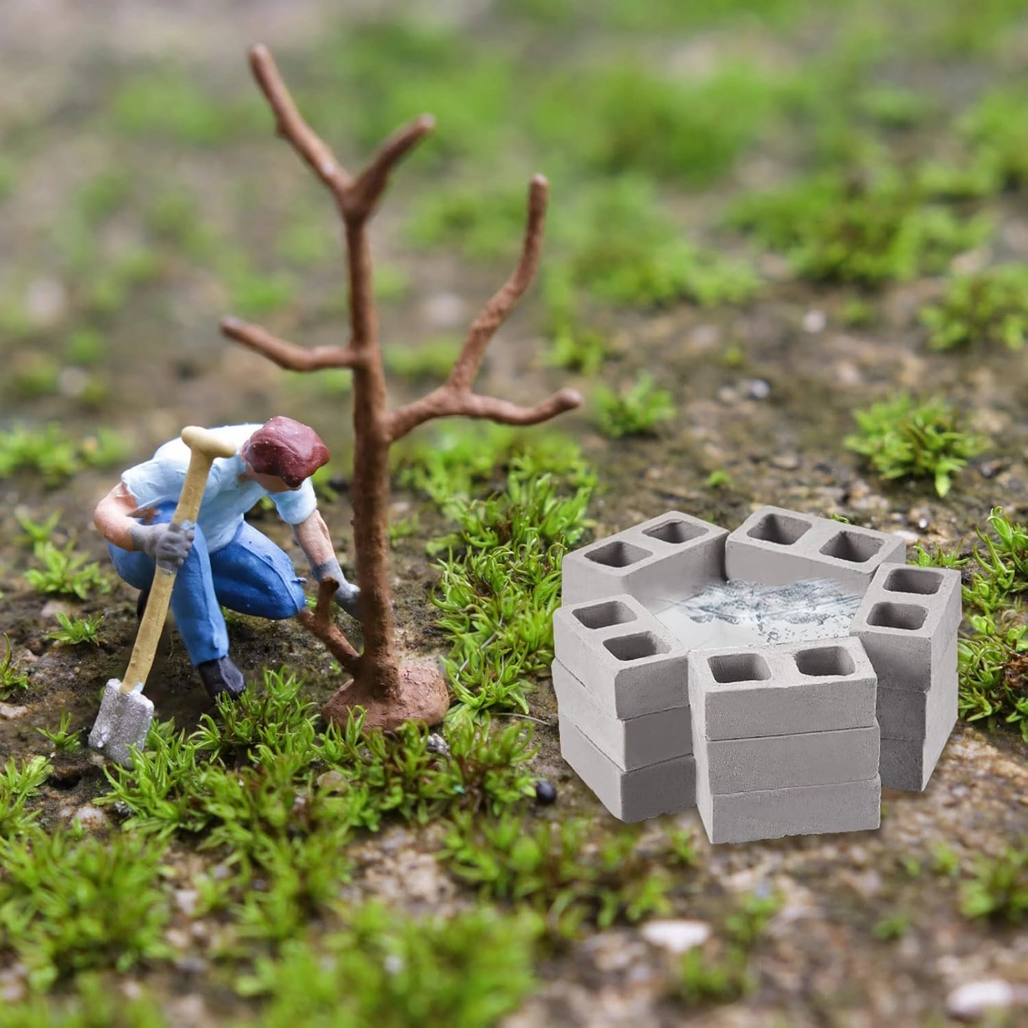 Civaner 80 Pcs Miniature 1/12 Scale Mini Bricks Concrete Tiny Dollhouse Accessories for Kitchen Garden Landscaping Model Architect Buildings DIY Construction Office Desk Toys Supplies (Gray-Square)