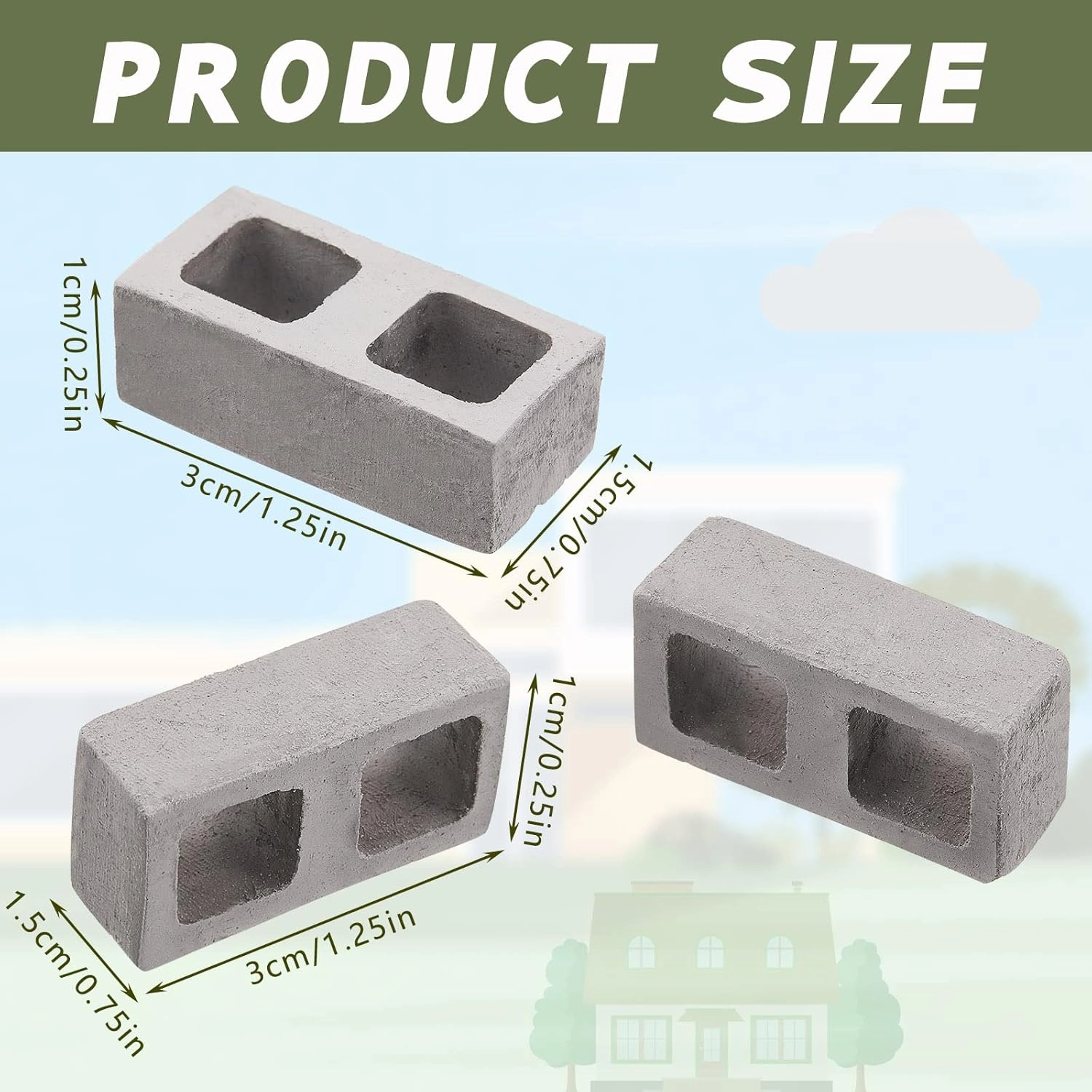 Civaner 80 Pcs Miniature 1/12 Scale Mini Bricks Concrete Tiny Dollhouse Accessories for Kitchen Garden Landscaping Model Architect Buildings DIY Construction Office Desk Toys Supplies (Gray-Square)