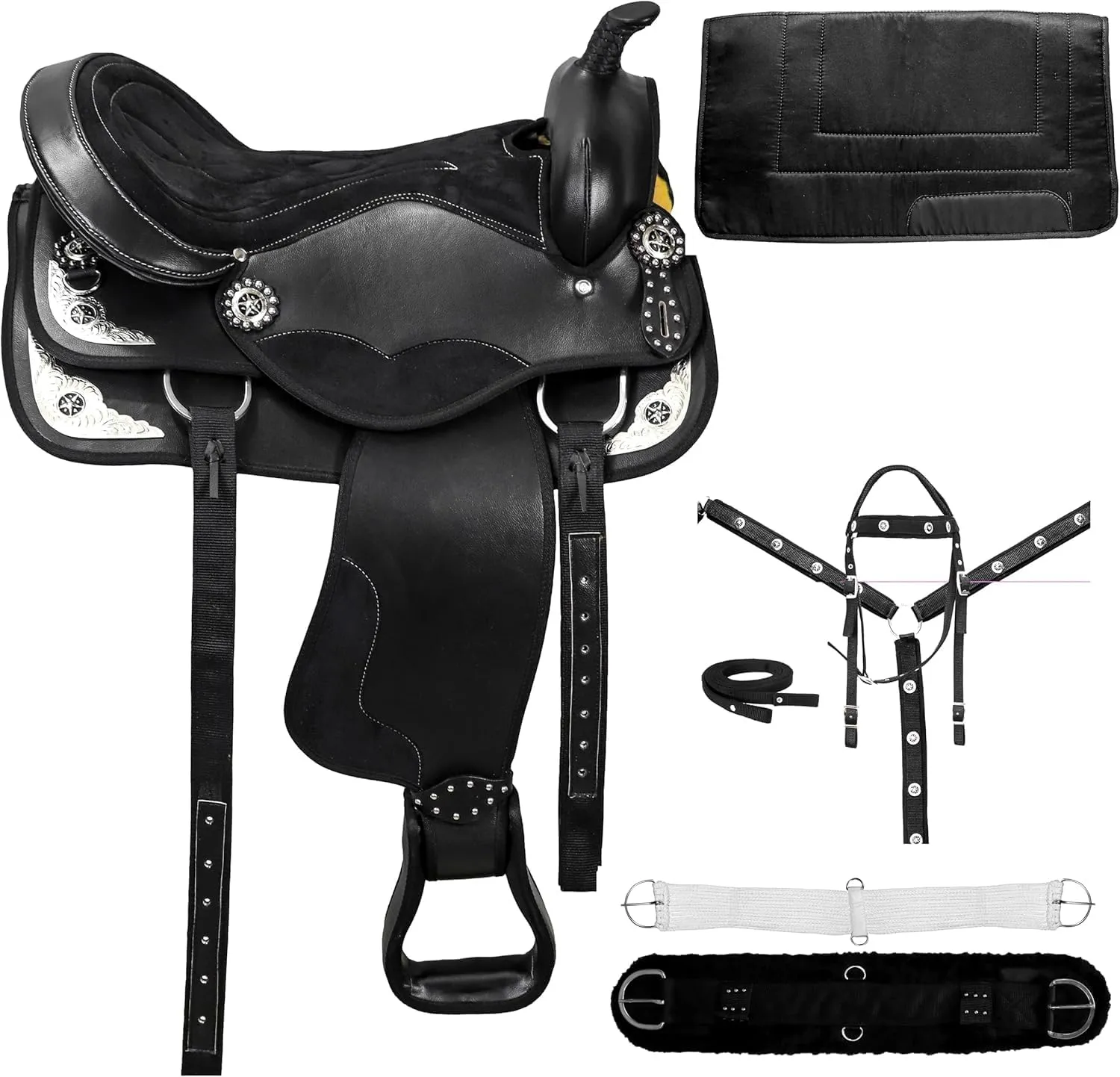Classic Barrel Racing Handmade Western Synthetic Horse Saddle Lightweight High Cantle Barrel Racing Saddle Trail Tack Equestrian Horse Saddle All Accessories 15 inches seat Available.