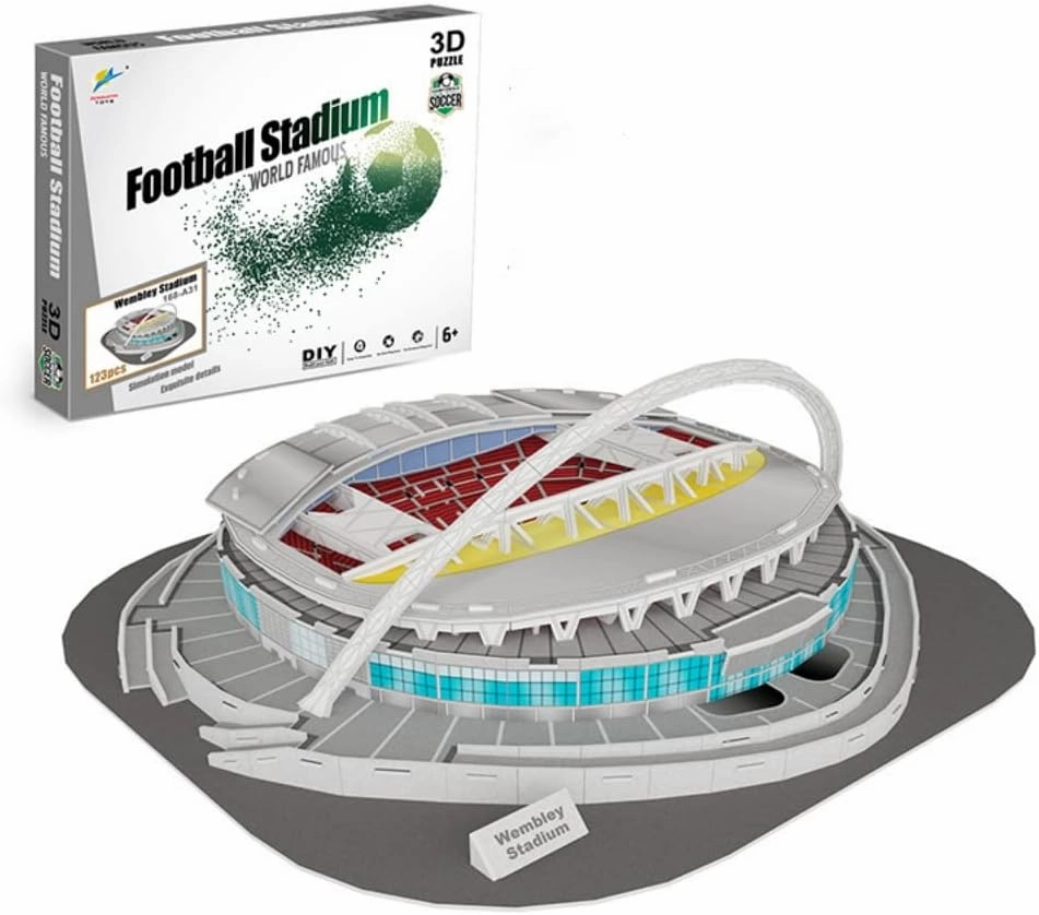 Classic Football Stadium Puzzle,3D Puzzle Soccer Club Venues,3D Paper Model Building Puzzle Kit, Soccer Stadium Souvenir Gift,Handmade Puzzle Ornaments，Cardboard Model (Wembley Stadium)