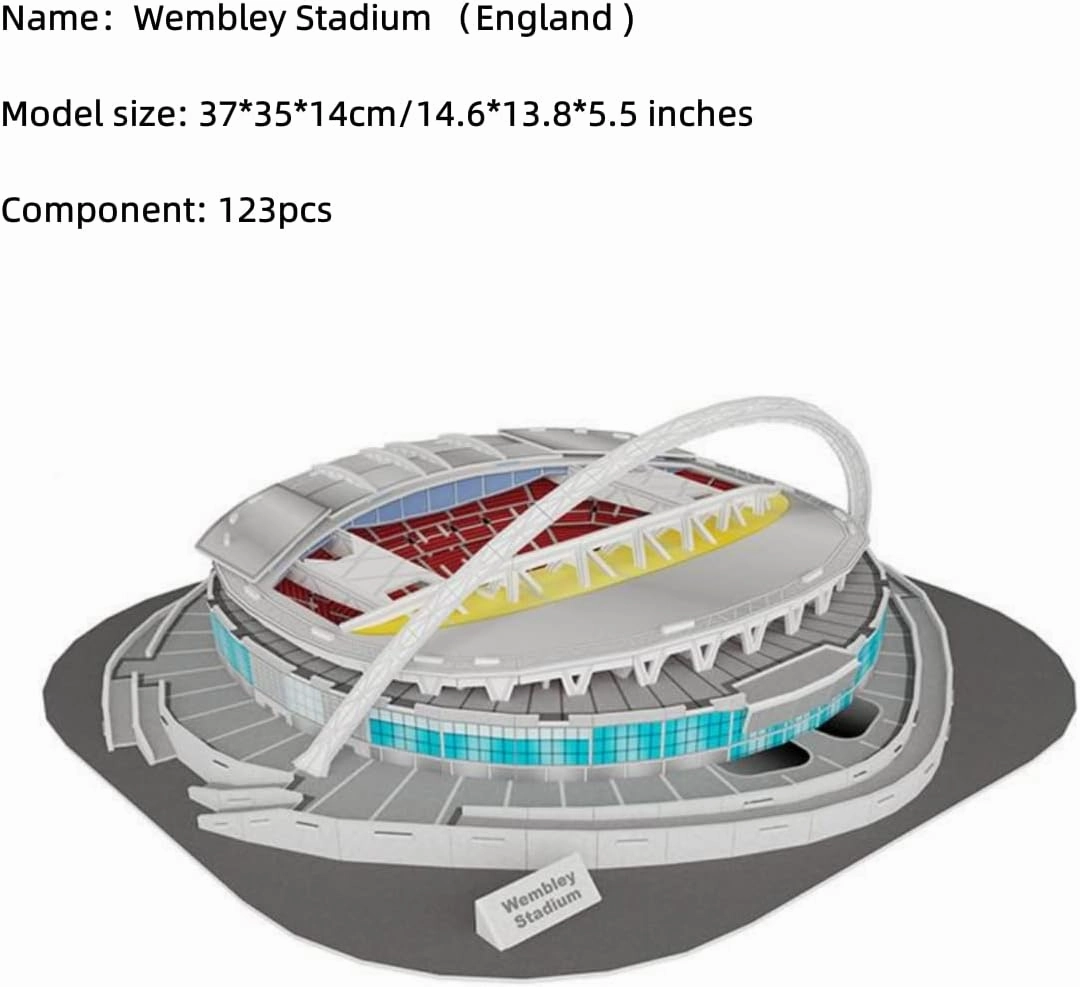 Classic Football Stadium Puzzle,3D Puzzle Soccer Club Venues,3D Paper Model Building Puzzle Kit, Soccer Stadium Souvenir Gift,Handmade Puzzle Ornaments，Cardboard Model (Wembley Stadium)