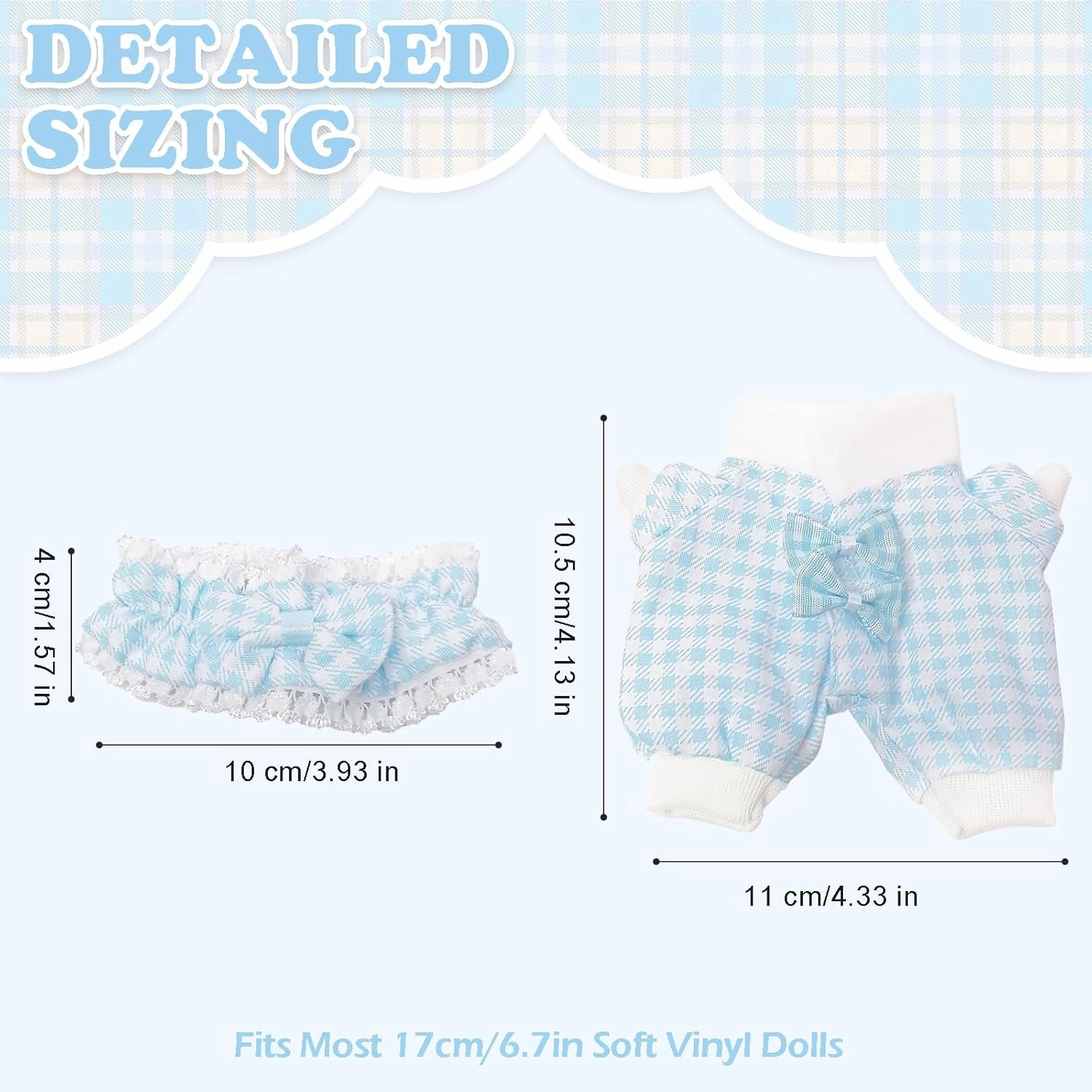 Clothes Compatible with Labubu Doll, Labubu Outfit Set - Blue Plaid Headband   Clothing for Labubu Dolls, Stylish Accessories Set for 17cm Labubu Doll, No Doll(Blueberry Bunny Nap)