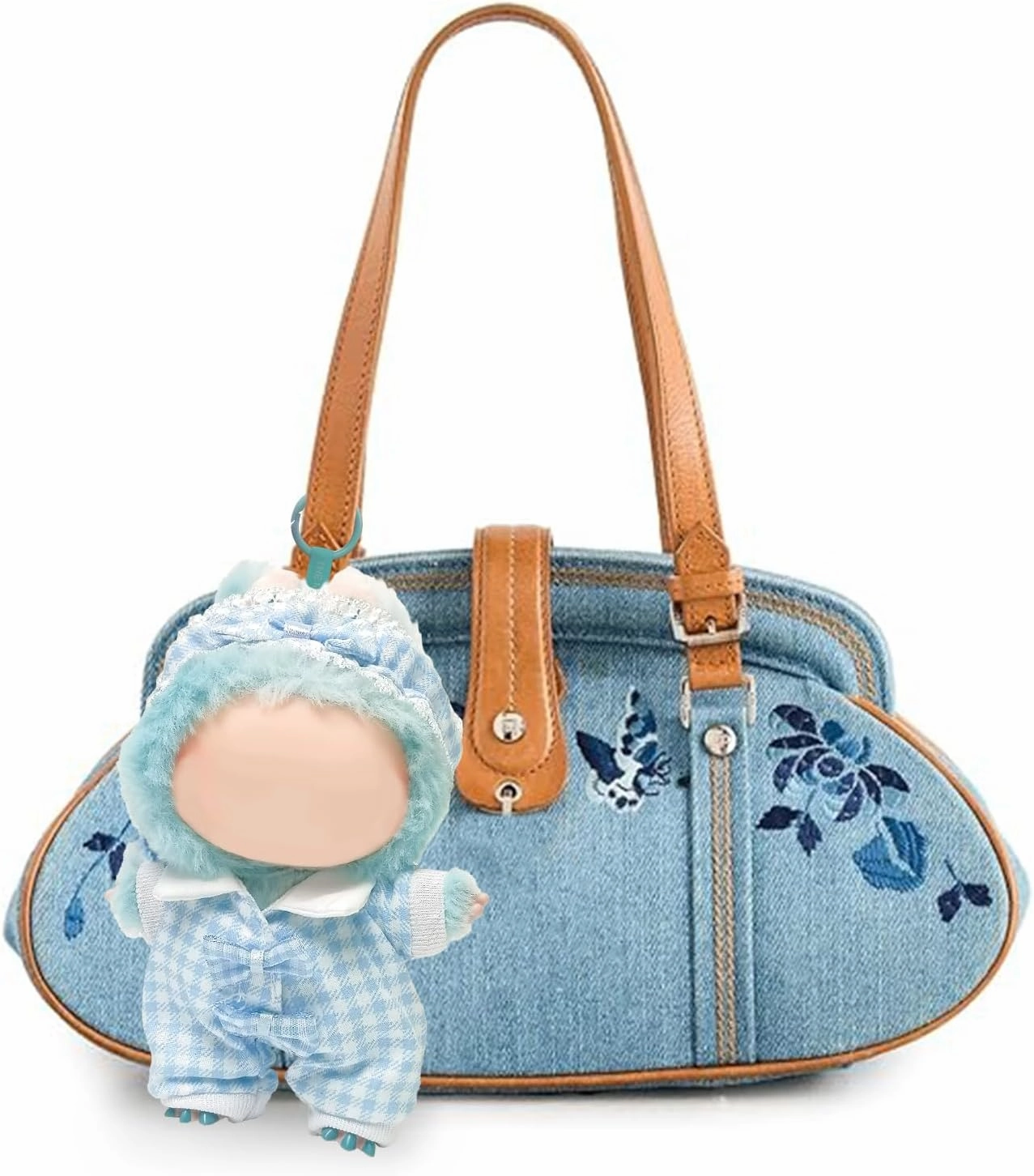 Clothes Compatible with Labubu Doll, Labubu Outfit Set - Blue Plaid Headband   Clothing for Labubu Dolls, Stylish Accessories Set for 17cm Labubu Doll, No Doll(Blueberry Bunny Nap)