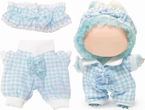 Clothes Compatible with Labubu Doll, Labubu Outfit Set - Blue Plaid Headband   Clothing for Labubu Dolls, Stylish Accessories Set for 17cm Labubu Doll, No Doll(Blueberry Bunny Nap)