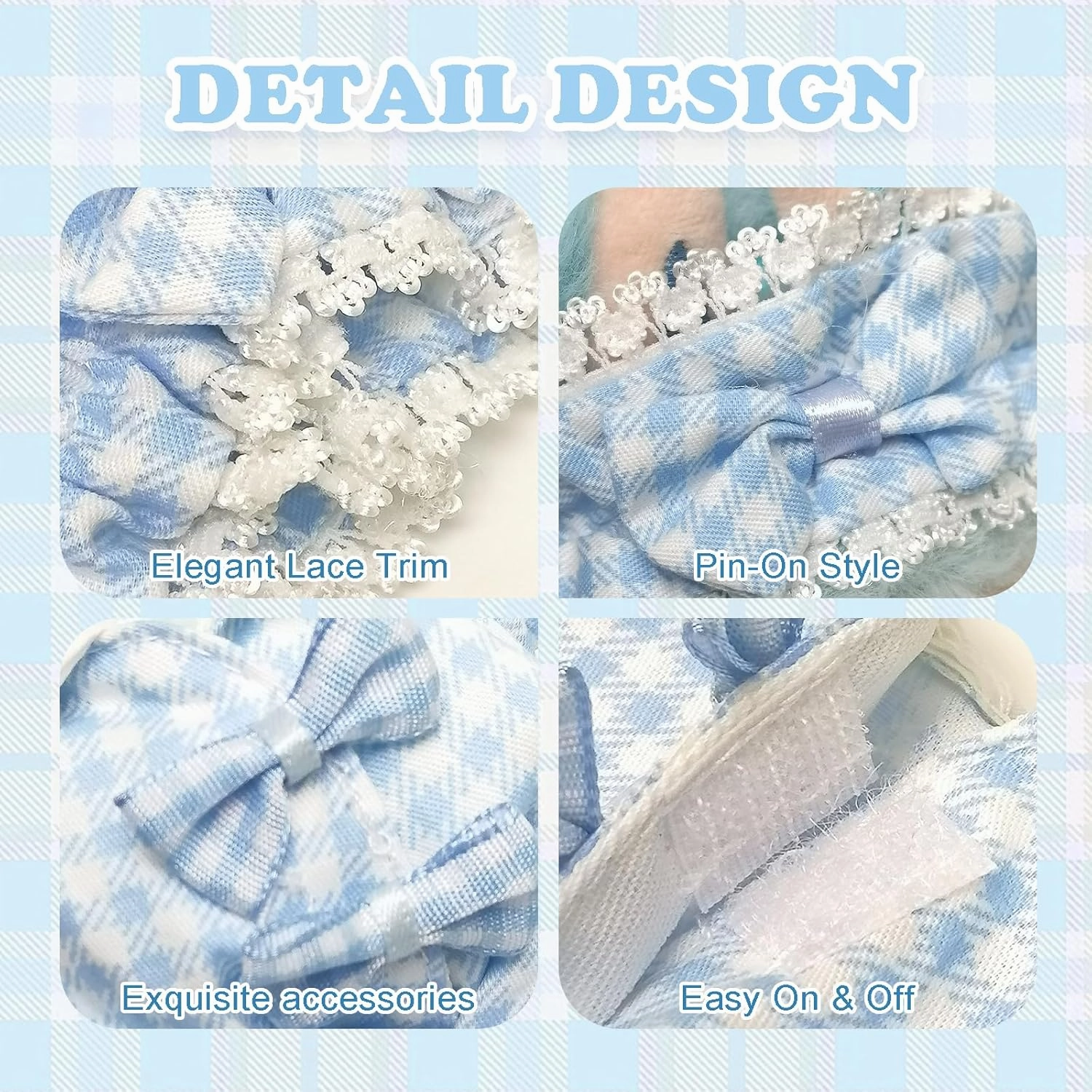 Clothes Compatible with Labubu Doll, Labubu Outfit Set - Blue Plaid Headband   Clothing for Labubu Dolls, Stylish Accessories Set for 17cm Labubu Doll, No Doll(Blueberry Bunny Nap)