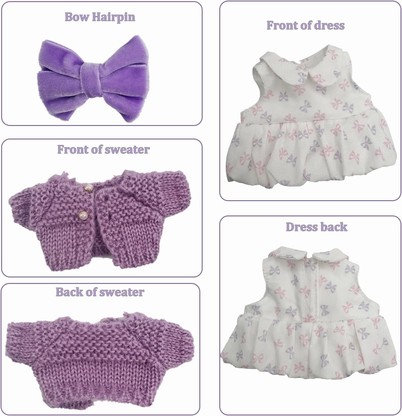 Clothes for Labub Cute Outfits for La BuBu Keychain Dolls,Kawaii Dress Up Clothing Kawaii Clothes for 17cm Labubus Plush Doll for Birthday Gifts (No Doll) (Purple)