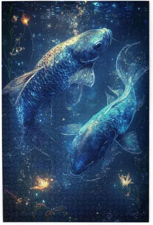 Cosmic Fish Jigsaw Puzzles For Adults 1000 Pieces,Pisces Swimming Through Nebula Waters,Vibrant And Unique Design,Suitable For Family Recreation And Wall Decor,Wonderful Imagination