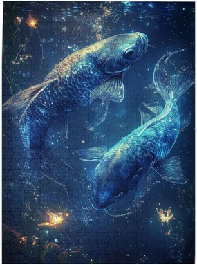 Cosmic Fish Jigsaw Puzzles For Adults 500 Pieces,Pisces Swimming Through Nebula Waters,Vibrant And Unique Design,Suitable For Family Recreation And Wall Decor,Wonderful Imagination