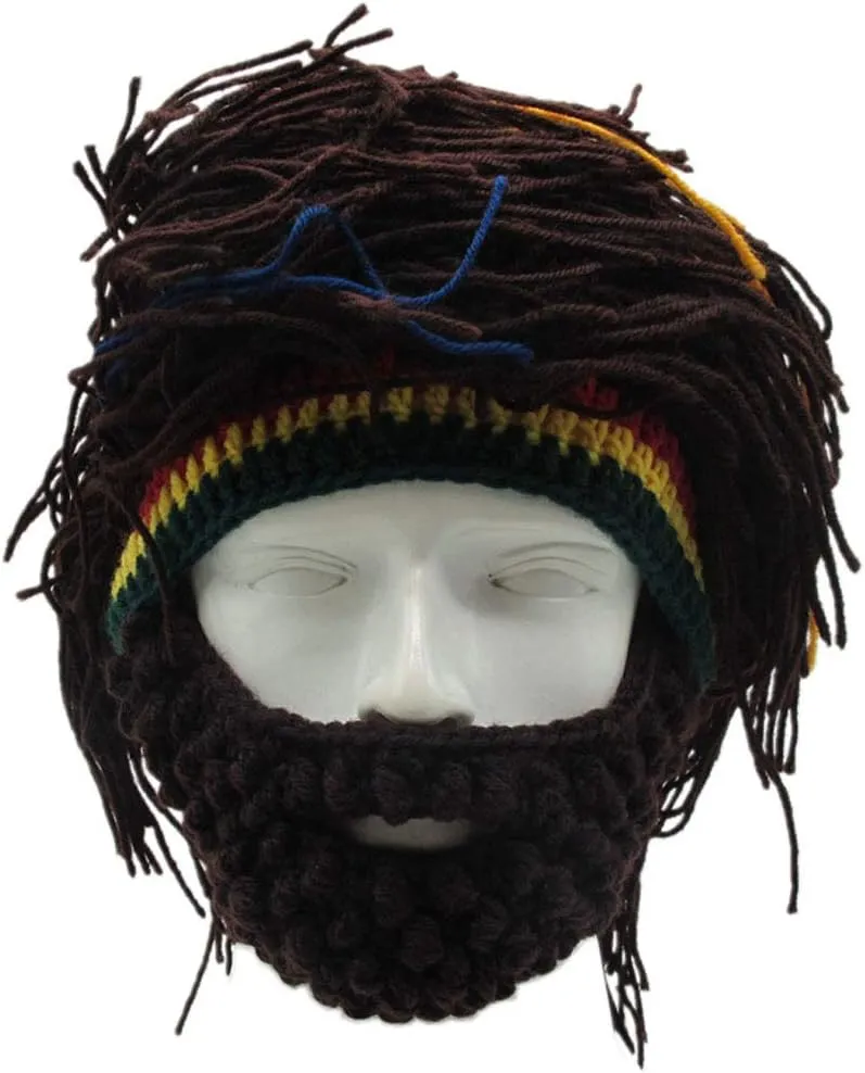 Creative Barbarian Knit Beard Hat Funny Knit Cap Wig Beanie Hats Beard Facemask