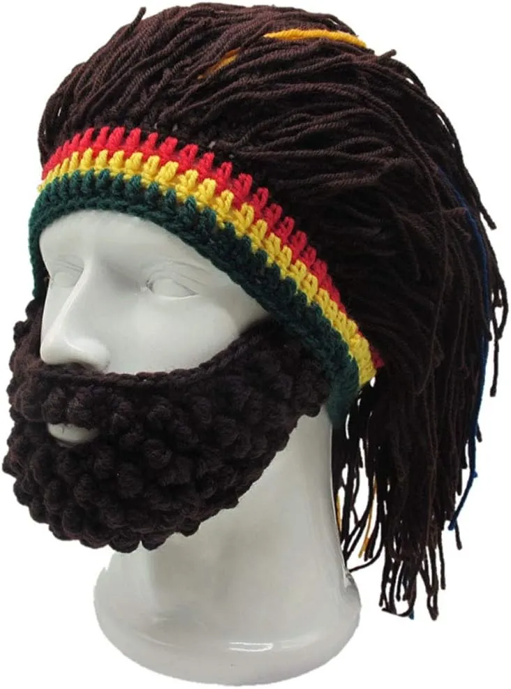 Creative Barbarian Knit Beard Hat Funny Knit Cap Wig Beanie Hats Beard Facemask