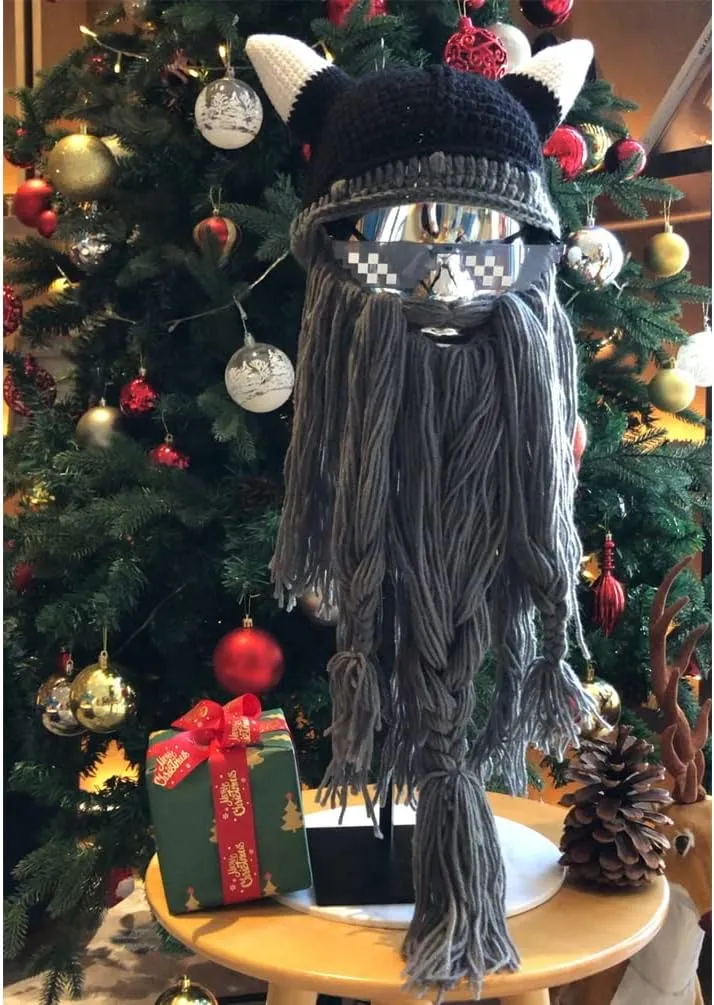 Creative Barbarian Knit Beard Hat Funny Knit Cap Wig Beanie Hats Beard Facemask