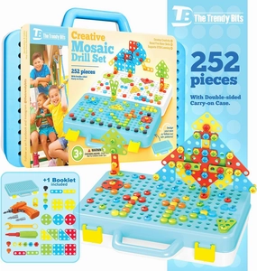 Creative Mosaic Drill Set - 252 Pcs | 3D STEM Building Toys for Kids Aged 3  | Engineering, Construction & Learning Toy Sets | Includes Screwdriver, Wrench, Electric Drill, Bolts