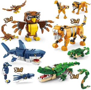 Creator 3 in 1 Animals Building Set, Owl, Shark, Crocodle, Tiger to Animal Figure Toys, Creative Collectible for 8-12 Boys Girls (1084 Pieces)