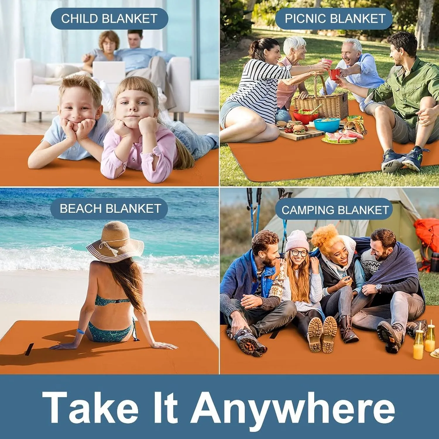 Custom Picnic Blankets with Your Photo Text Name, Personalized Large Sandproof Foldable Beach Blanket, Customzied Outdoor Mat for Spring Summer Camping Travel Chocolate 58.3 x 58.3 inch
