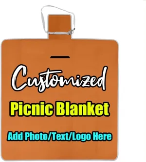 Custom Picnic Blankets with Your Photo Text Name, Personalized Large Sandproof Foldable Beach Blanket, Customzied Outdoor Mat for Spring Summer Camping Travel Chocolate 58.3 x 58.3 inch