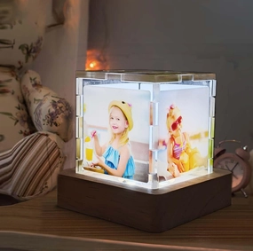 Custom Photo Cube with Lamp - 5-Piece Puzzle Personalized Photo Puzzle Cube with Adjustable Warm/Cool Light, Unique Home Decor Memory Gift for Family,Birthday,Father, Mother's Day