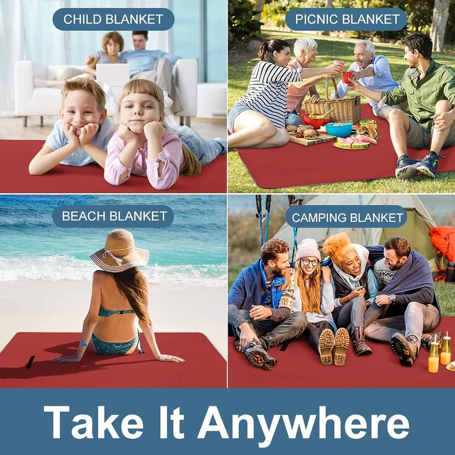 Customized Funny Picnic Blanket Mat Water Resistant, Design Your Own Picnic Blankets Large Outdoor Waterproof for Travel, Camping, Concerts, Park Brown 58.3 x 58.3 inch