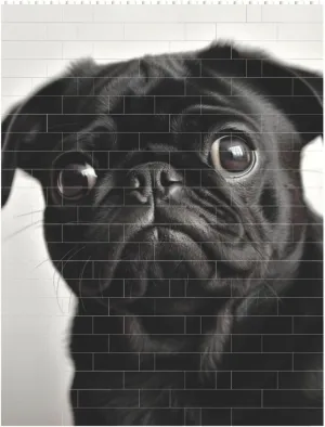 Cute Black Pug Dog Building Block Puzzle Personalized Building Bricks for Adults Square Shaped DIY Brick Block Puzzles Valentine's Day Gifts for Home Decor Brick Puzzle