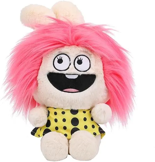 Cute Bunny Stuffed Animal Toy, Long Hair Rabbit Plush With Smile Face & Dots Clothes, Fluffy Plushies Funny Toy, Gifts for Easter Christmas (Black)